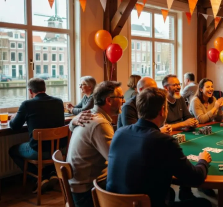 Feestelijke pokertafel met spelers tijdens een georganiseerd evenement